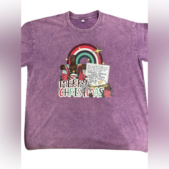 NEW Oversized Stonewashed Purple Merry Christmas Shirt - Picture 2 of 2